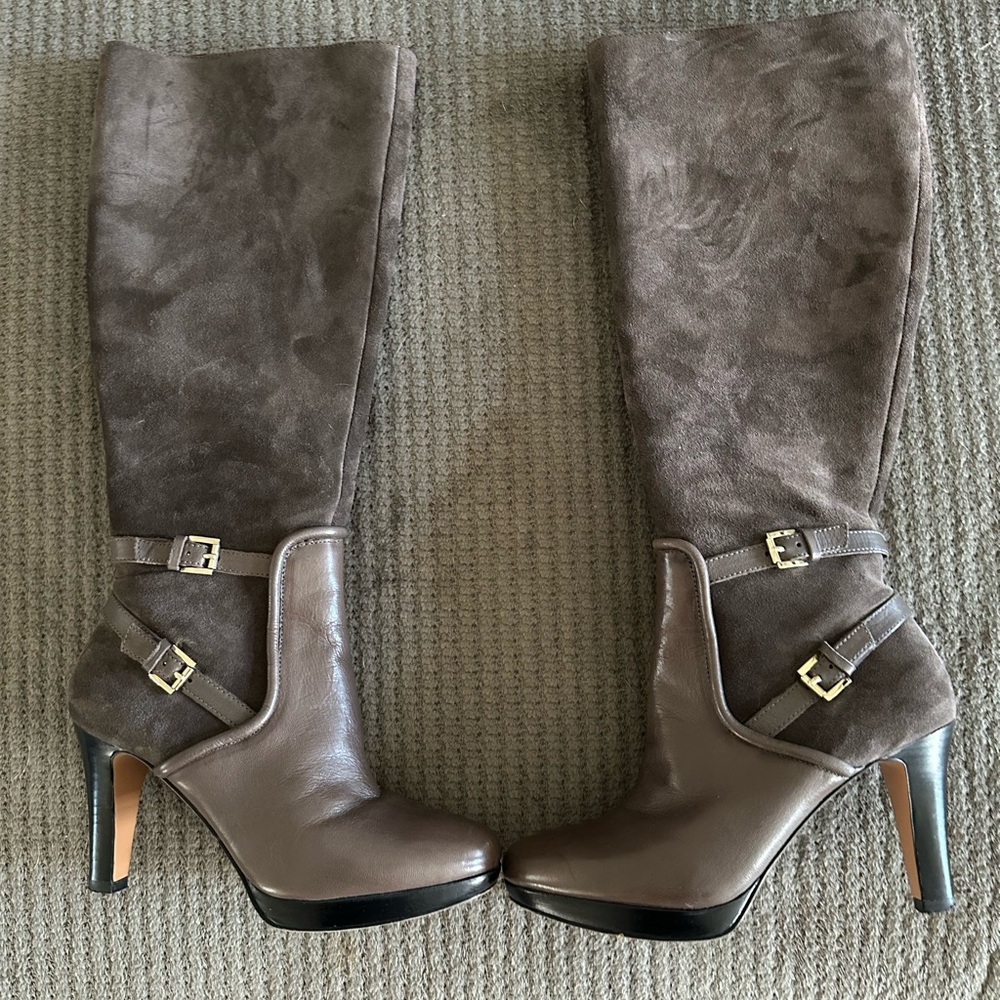EUC - Nine West suede taupe knee boots